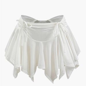 Finesse White Asymmetrical Mini Skirt with Ruffles